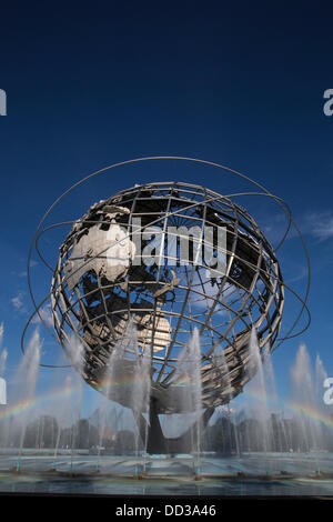 Flushing Meadows-Corona Park, Queens, New York, August 24, 2013 The Unisphere and rainbow at site of the 2013 US Open Tennis Championships which begins Monday August 26. Credit:  PCN Photography/Alamy Live News Stock Photo