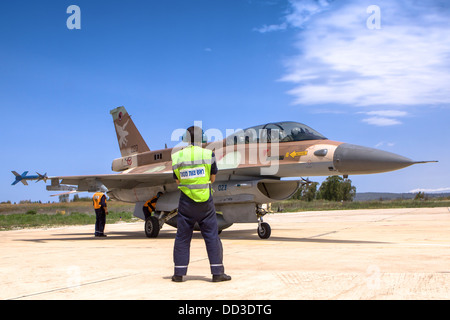 Israeli Air Force (IAF) F-16D (Barak) Fighter jet in flight Stock Photo