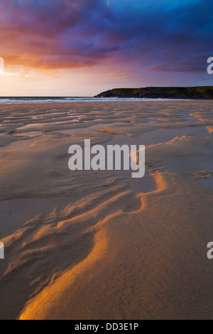 Holywell; Beach at Sunset; Cornwall; UK Stock Photo