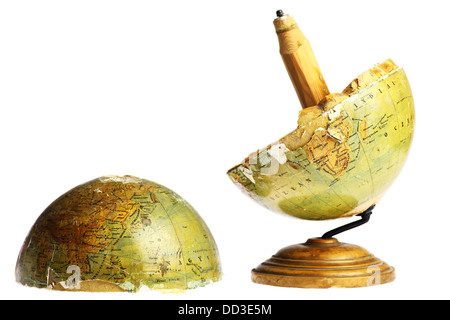 A broken vintage globe, illustration for a damaged planet Stock Photo