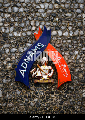 Adnams sign. Adnams  & Coy. Ltd., Sole Bay Brewery. Southwold, Suffolk, England, United Kingdom, Europe. Stock Photo