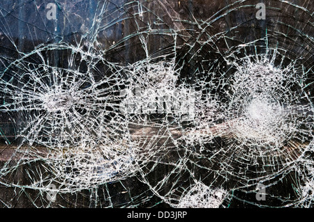 Smashed plate glass shop window, Chatellerault, France. Stock Photo