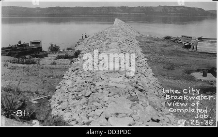 Photograph with caption Lake City breakwater, view of completed job. - - 282453 Stock Photo