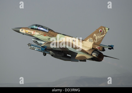Israeli Air Force (IAF) F-16D (Barak) Fighter jet in flight Stock Photo