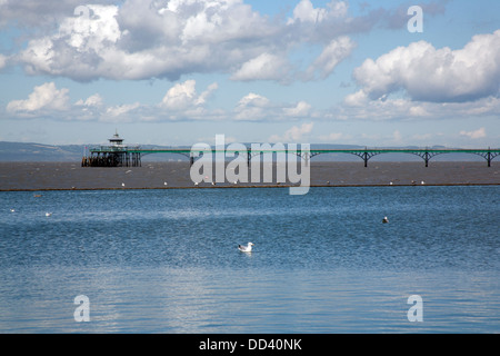 Marine Lake tidal pool in Clevedon with Clevedon pier in the background, Somerset England UK Stock Photo