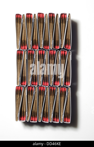 Packs of matches together forming a unique pattern. Rectangular shape, white background Stock Photo
