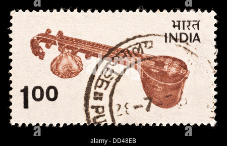 Postage stamp from India depicting a veena. Stock Photo