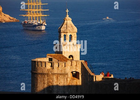 Dubrovnik old town and Royal Clipper sail ship. Stock Photo