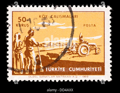 Postage stamp from Turkey depicting farming and agricultural progress. Stock Photo