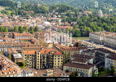 Rooftops looking across to Piazza Vittorio Vento in Turin Italy. Stock Photo