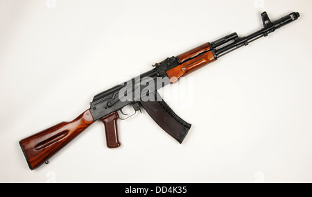 The Russian AK74 assault rifle. The AK74 is an upgrade of the original AK47 7.62mm assault rifle to 5.45×39mm ammo Stock Photo