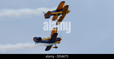 Little Gransden, Cambs, UK. 25th August 2013. The TRIG aerobatic team display  over the LITTLE GRANSDEN Airshow Credit:  Motofoto/Alamy Live News Stock Photo