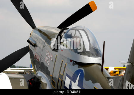 Little Gransden, Cambs, UK. 25th August 2013. Mustang P 51-D is prepared prior to its display  over the LITTLE GRANSDEN Airshow Credit:  Motofoto/Alamy Live News Stock Photo