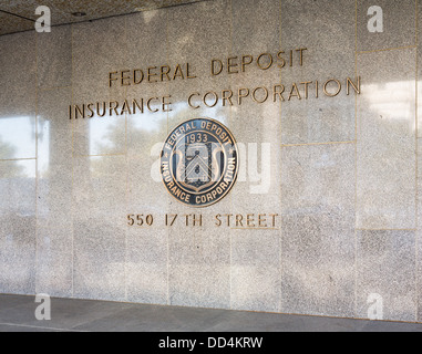 Seal of the Federal Deposit Insurance Corporation (FDIC) at 17th Street NW, Washington DC Stock Photo