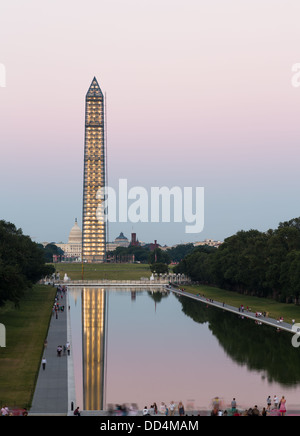 Washington Monument currently encased in scaffolding to repair damage caused by 2011 Earthquake in Washington DC, USA Stock Photo