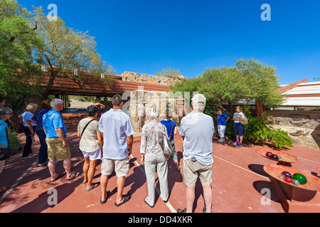 Visitors on a guided tour of Taliesin West, architect Frank Lloyd Wright's winter home, Scottsdale, Arizona, USA Stock Photo