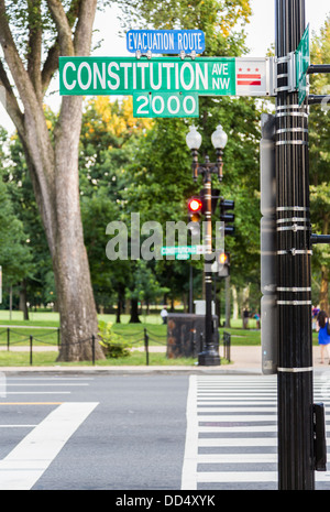 Empty zebra crossing or walkway across Constitution Avenue, Washington DC Stock Photo