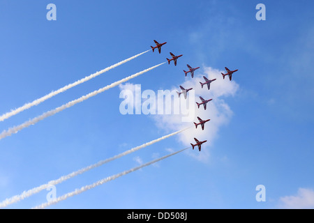 Red Arrows at Wings and wheels Air show Dunsfold Airfield, Surrey, UK Stock Photo