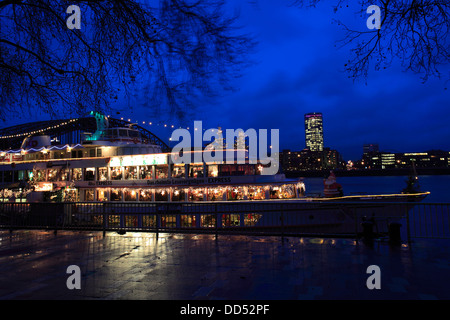 Cruise ships along the river Rhein, Cologne City, North Rhine-Westphalia, Germany, Europe Stock Photo