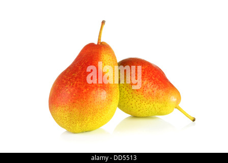 Two ripe colourful pears over white background Stock Photo