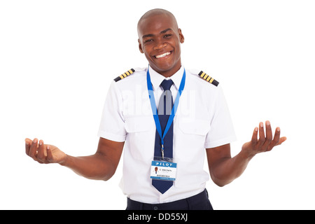 smiling young African pilot isolated on white Stock Photo