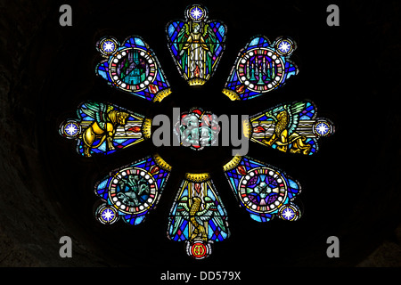 St. David's Cathedral - Stained Glass, Pembrokeshire, Wales Stock Photo