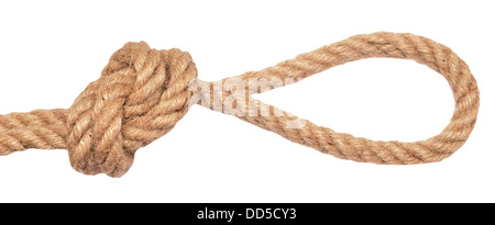 rope with knot and loop isolated on white background Stock Photo