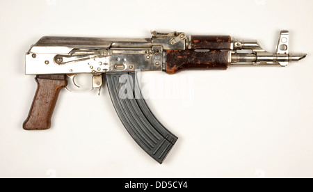 Chinese Type 56 assault rifle heavily modified by Hamas forces in Palestine. Shortened barrel, no stock and chrome finish. Stock Photo