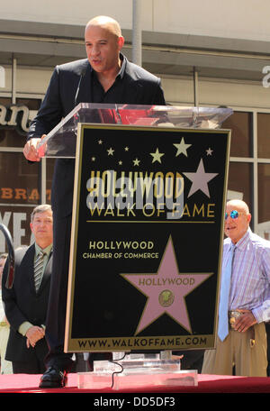 Hollywood, California, USA. 25th Aug, 2013. Vin Diesel Honored With Star On The Hollywood Walk Of Fame .Hollywood Blvd At Hollywood Roosevelt Hotel, Hollywood, CA.08/26/2013 .VIN DIESEL . 2013 Credit:  Clinton Wallace/Globe Photos/ZUMAPRESS.com/Alamy Live News Stock Photo