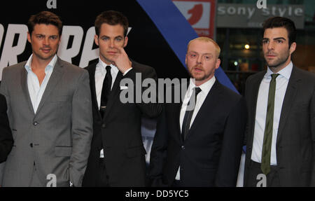 Karl Urban (Pille), Chris Pine (Kirk) Zachary Quinto (Spock), Simon Pegg (Scott) and Anton Yelchin (Chekov) at the premiere of 'Star Trek' in Berlin on the 16th of April in 2009. Stock Photo