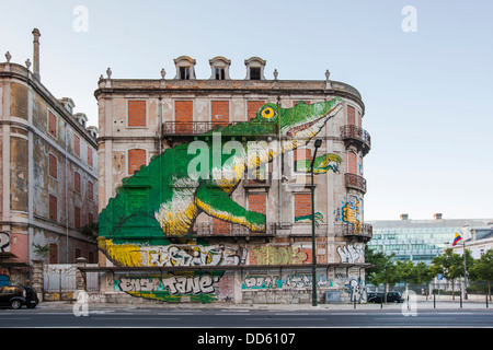 Street art at Picoas in the streets of Lisbon made by the graffiti artists Os Gemeos, Portugal, Europe Stock Photo