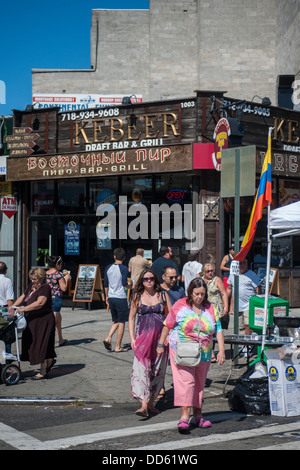 Businesses and activities in the Brighton Beach neighborhood of Brooklyn in New York Stock Photo