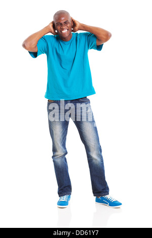 African American man having headache isolated on white background Stock Photo