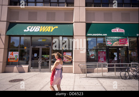 Papa John's Pizza and Subway sandwich franchises Stock Photo