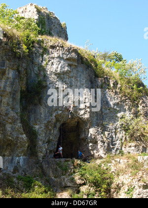 Rock climbers at Cheddar Gorge, Somerset, UK 2013 Stock Photo