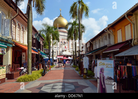 Asia Singapore Bussorah Mall leading to Sultan’s Mosque in Kampong Glam Stock Photo