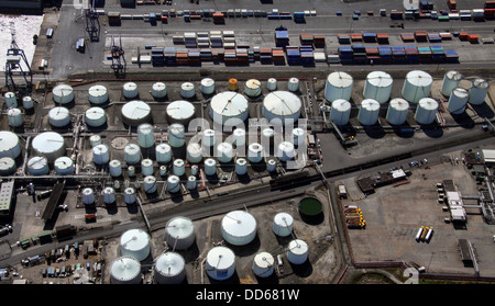 aerial view of chemical storage tanks at Immingham docks, Lincolnshire Stock Photo