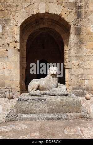 Lion statue in the Archaeological Museum of Rhodes, in the Hospital of the Knights of St John, Rhodes City, Rhodes, Greece. Stock Photo