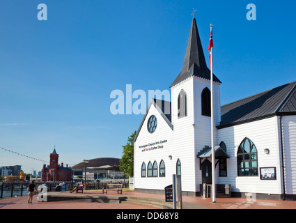 Cardiff bay Bae Caerdydd Norwegian Church Arts Centre in Millennium Waterfront Park Cardiff Bay Cardiff South Glamorgan South wales GB UK Europe Stock Photo