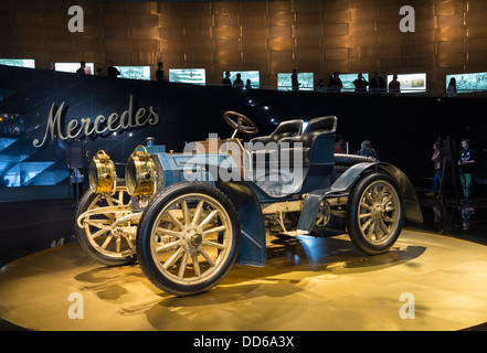 An early Mercedes car on display at the Mercedes-Benz Museum, Stuttgart, Germany Stock Photo