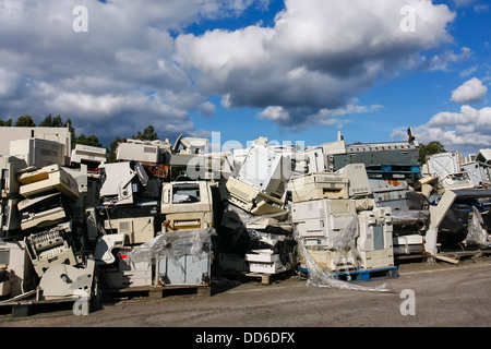 Junked crts computer monitors, tvs and old printers for recycling or safe disposal recycling Stock Photo