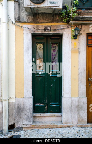 Typical Portuguese Doors in Bairro Alto, Lisbon, Portugal, Europe Stock Photo