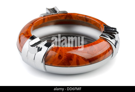 Luxury ashtray made of steel and wood isolated on white Stock Photo