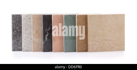 Row of various natural stone tiles isolated on white Stock Photo