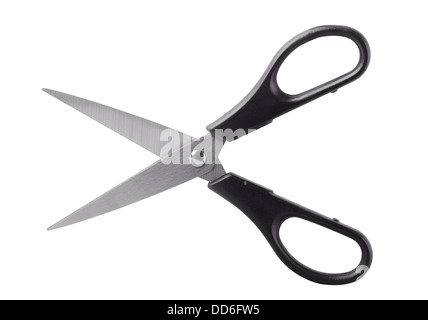 Pair of black handled scissors isolated on white Stock Photo