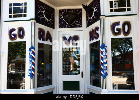 Graffiti showing support for Baltimore Ravens America football team on barbers shop, Westminster, Maryland, USA Stock Photo