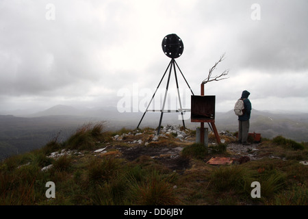 Trig Point on the top of Mount Donaldson in the Tarkine Wilderness of Tasmania Stock Photo