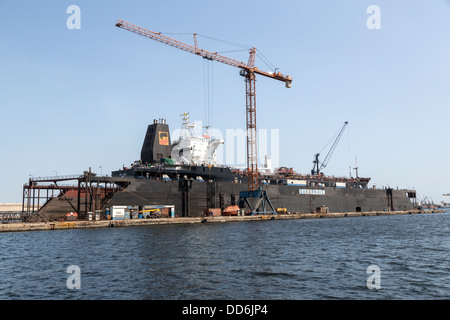 Dakar, Senegal. Ship in Dakarnave Floating Dock for Maintenance, Dakar Port. Stock Photo