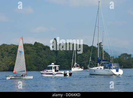 The lake ranger's boat on Windermere, near Bowness, Lake District National Park, England UK Stock Photo