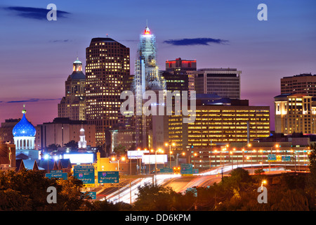 Skyline of downtown Hartford, Connecticut from above Charter Oak Landing. Stock Photo